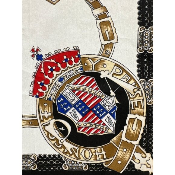 Vintage Heraldic Emblem Scarf Black/Gold/Red/Blue Made In Japan 100% Polyester - Picture 4 of 5